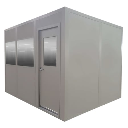 Panel Built In-Plant Office, 8'x12', 4 Wall, Gray Includes: 2 lights, 3 Outlets, 3 Windows, 1 Doors IPO8128-4-GY-3WIN